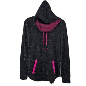 Maurices Speckled Hoodie Pullover Womens Size Small Black White Hot Pink